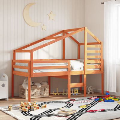 vidaXL Letto a Soppalco con Tetto Cera 75x190cm Legno Massello di Pino