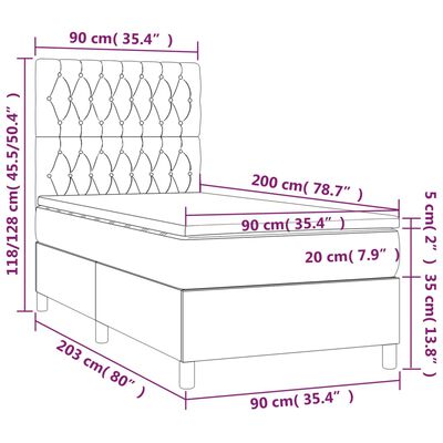 vidaXL Giroletto a Molle con Materasso Grigio Chiaro 90x200 cm Velluto