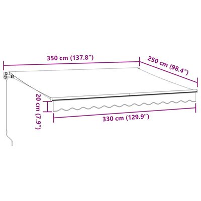 vidaXL Tenda da Sole Retrattile Manuale Antracite e Bianco 350x250 cm