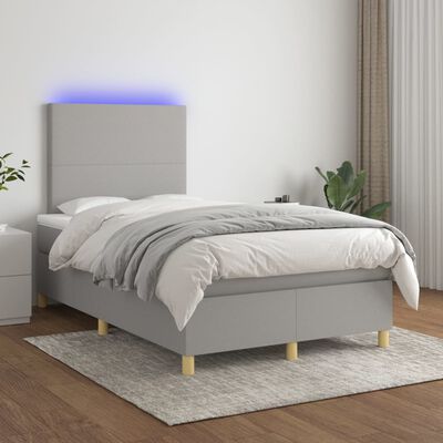 vidaXL Letto a Molle Materasso e LED Grigio Chiaro 120x200 cm Tessuto