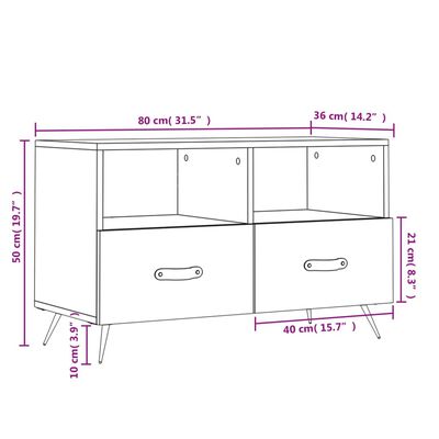 vidaXL Mobile Porta TV Rovere Marrone 80x36x50 cm in Legno Multistrato