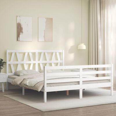 vidaXL Giroletto con Testiera Bianco King Size in Legno Massello