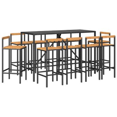 vidaXL Set Bar Giardino 11 pz Nero Polyrattan e Legno Massello Acacia