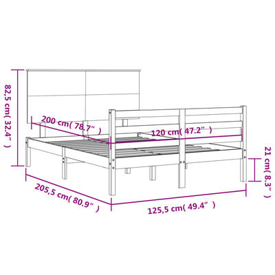 vidaXL Giroletto con Testiera Bianco 120x200 cm in Legno Massello