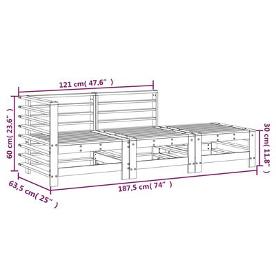 vidaXL Set Salotto da Giardino 3 pz Ambra in Legno Massello di Pino