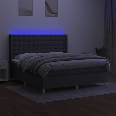 vidaXL Letto a Molle Materasso e LED Grigio Scuro 180x200cm in Tessuto