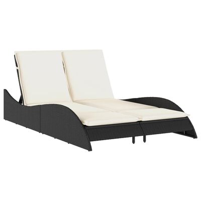 vidaXL Lettino Prendisole con Cuscini Nero 114x205x73 cm in Polyrattan