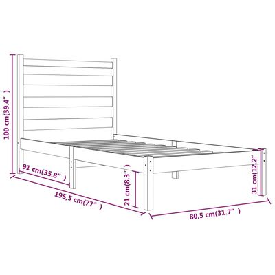 vidaXL Giroletto in Legno Massello Nero 75x190 cm Small Single