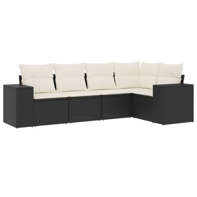 vidaXL Set Divani da Giardino 5 pz con Cuscini in Polyrattan Nero