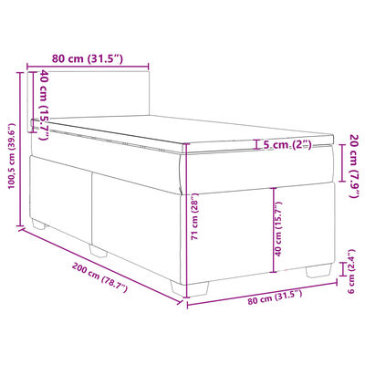 vidaXL Giroletto a Molle con Materasso Grigio Scuro 80x200 cm Velluto