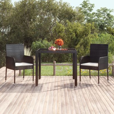 vidaXL Tavolo da Giardino Piano in Vetro Nero 90x90x75 cm Polyrattan