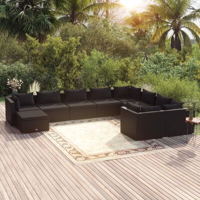 vidaXL Set Divani da Giardino 10 pz con Cuscini in Polyrattan Nero