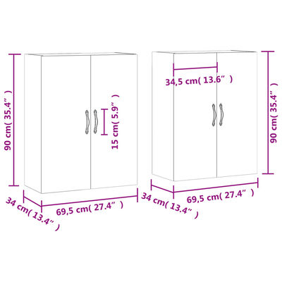 vidaXL Armadietti a Parete 2 pz Rovere Marrone in Legno Multistrato