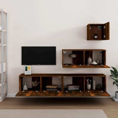 vidaXL Set di Mobili Porta TV 4 pz Rovere Fumo in Legno Multistrato