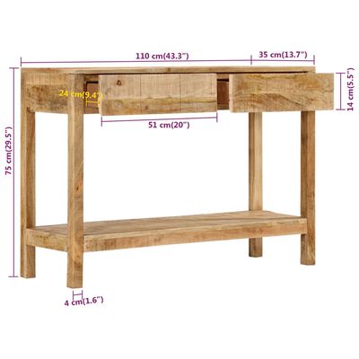 vidaXL Tavolo Consolle con 2 Cassetti 110x35x75cm Legno Massello Mango