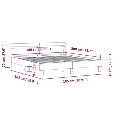 vidaXL Giroletto con Testiera e LED Grigio Sonoma 180x200 cm