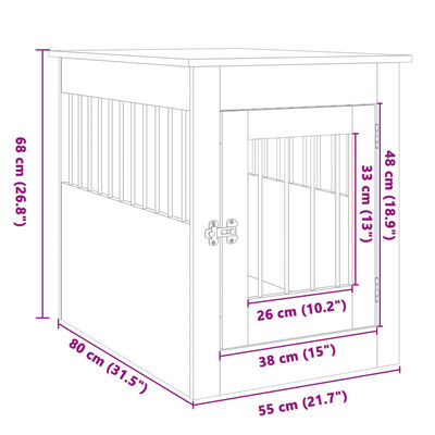 vidaXL Gabbia Cani da Arredamento Rovere Sonoma 55x80x68cm Multistrato