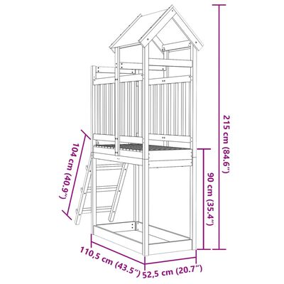 vidaXL Torre Gioco con Scaletta 110,5x52,5x215cm Legno Massello Pino