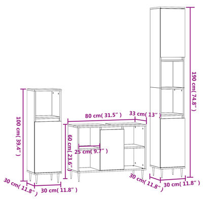 vidaXL Set Mobili da Bagno 3 pz Rovere Sonoma in Legno Multistrato