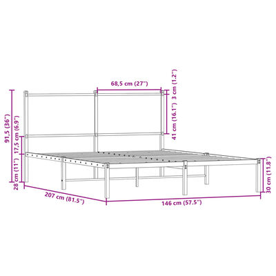 vidaXL Giroletto senza Materasso in Metallo Rovere Marrone 140x200 cm