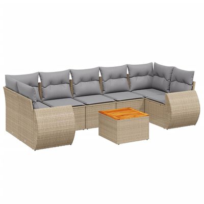 vidaXL Set Divano da Giardino 8 pz con Cuscini Beige in Polyrattan