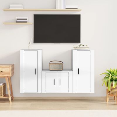 vidaXL Set Mobili Porta TV 3 pz Bianco Lucido in Legno Multistrato