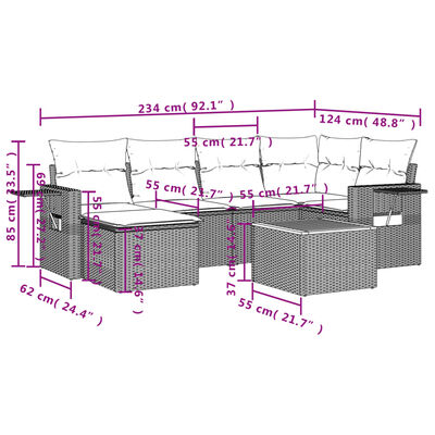 vidaXL Set Divani da Giardino 7 pz con Cuscini Beige in Polyrattan