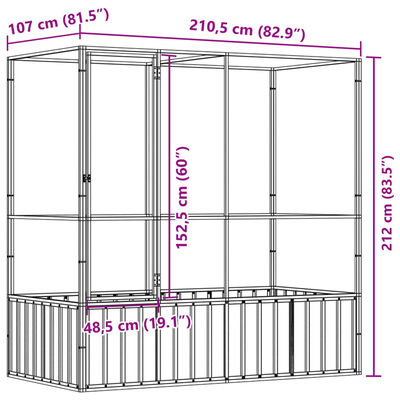 vidaXL Voliera Argento 210,5x107x212 cm in Acciaio