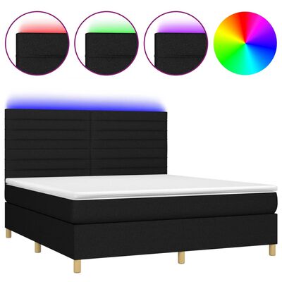 vidaXL Letto a Molle con Materasso e LED Nero 180x200cm in Tessuto