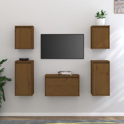 vidaXL Mobili Porta TV 5 pz ambra in Legno Massello di Pino