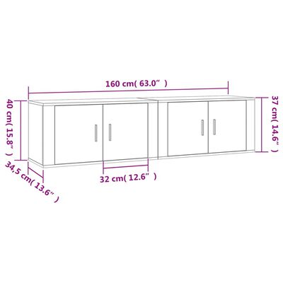 vidaXL Mobili Porta TV a Parete 2 pz Grigio Cemento 80x34,5x40 cm