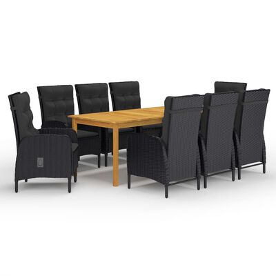 vidaXL Set da Pranzo da Giardino 9 pz Nero