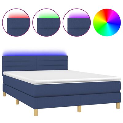 vidaXL Letto a Molle con Materasso e LED Blu 140x190 cm in Tessuto