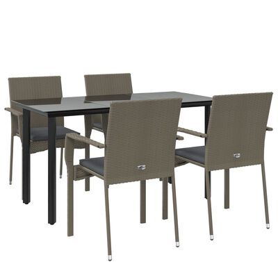 vidaXL Set da Pranzo Giardino 5pz Nero e Grigio con Cuscini Polyrattan