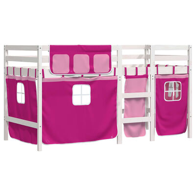 vidaXL Letto a Soppalco con Tende Bambini Rosa 80x200 cm Massello Pino