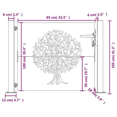 vidaXL Cancello da Giardino 105x105 cm in Acciaio Corten Design Albero