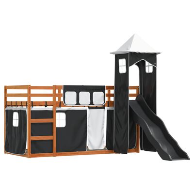 vidaXL Letto a Castello con Scivolo e Tende Bianco e Nero 80x200 cm