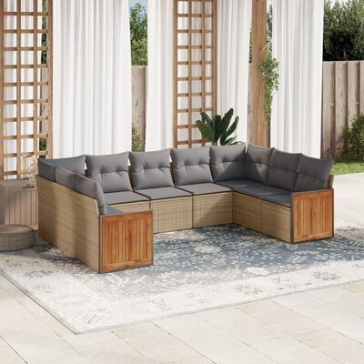 vidaXL Set Divano da Giardino 9 pz con Cuscini Beige in Polyrattan