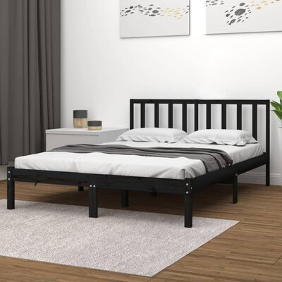 vidaXL Giroletto Nero in Legno Massello 135x190 cm Double