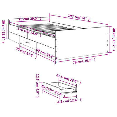 vidaXL Giroletto Cassetti Rovere Sonoma 75x190 cm Legno Multistrato