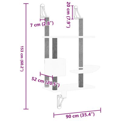 vidaXL Albero per Gatti con Tiragraffi a Parete Grigio Scuro 153 cm