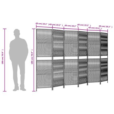 vidaXL Divisorio per Ambienti a 6 Pannelli Grigio in Polyrattan