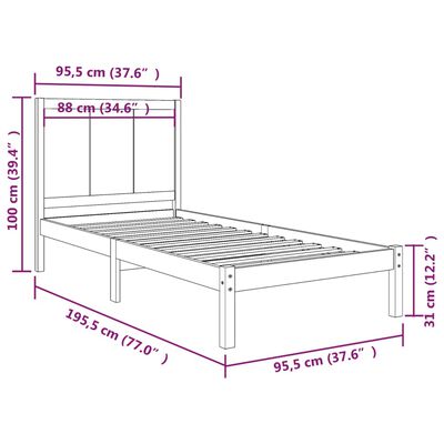 vidaXL Giroletto Nero in Legno Massello di Pino 90x190 cm Single