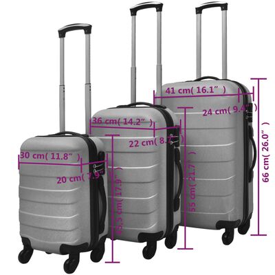 vidaXL Set Trolley Rigidi 3 pz Argento 45,5/55/66 cm