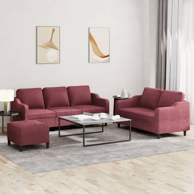 vidaXL Set di Divani 3 pz con Cuscini Rosso Vino in Tessuto