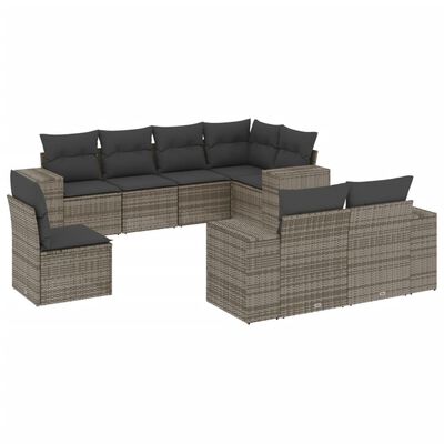 vidaXL Set Divano da Giardino 8 pz con Cuscini Grigio in Polyrattan