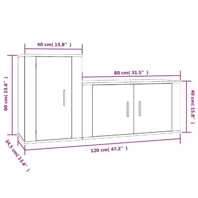 vidaXL Set di Mobili Porta TV 2 pz Grigio Cemento in Legno Multistrato