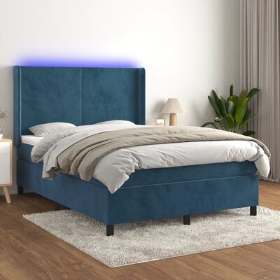 vidaXL Letto a Molle con Materasso e LED Blu Scuro 140x190 cm