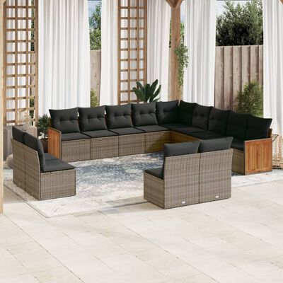 vidaXL Set Divani da Giardino 13 pz con Cuscini Grigio in Polyrattan