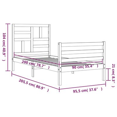 vidaXL Giroletto con Testiera 90x200 cm in Legno Massello